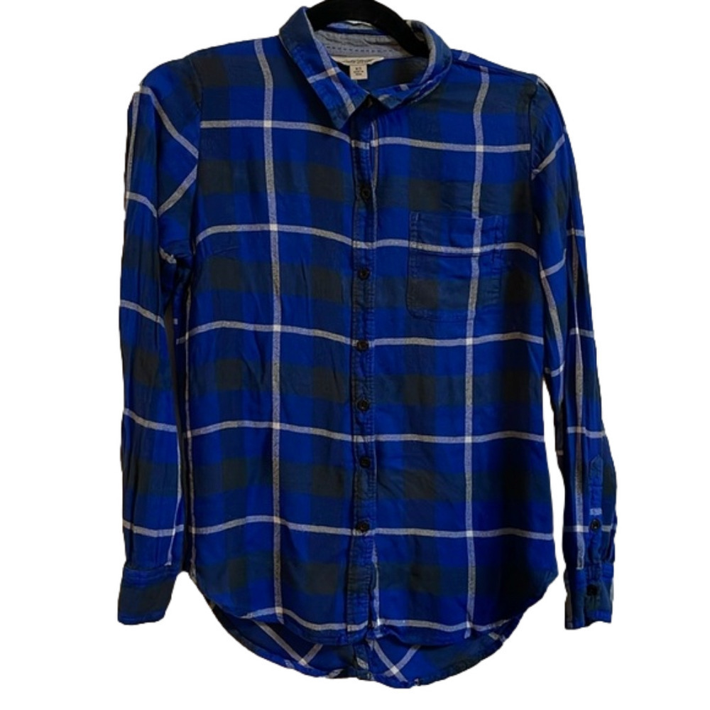 Lucky Brand Blue Black White Plaid Button Up Shirt Size XS